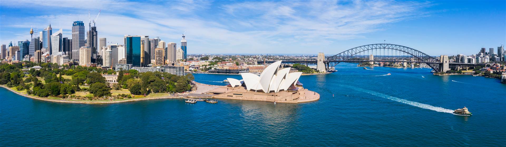 Aerial view of Sydney Harbour with Opera House and Harbour Bridge